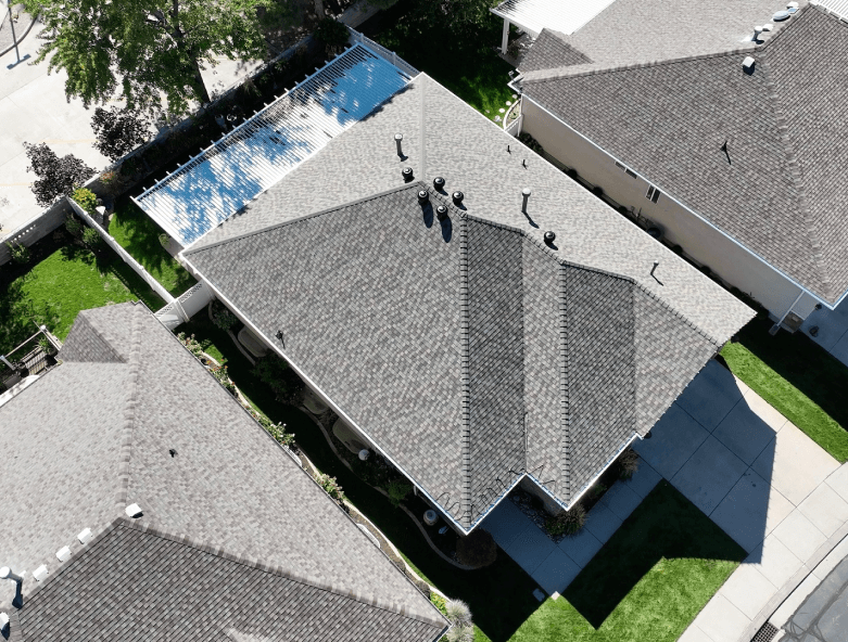 Olympus Aerial View of House after a roof replacement